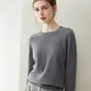Suéter de outono e inverno macio e amigo da pele, gola redonda, 100% cashmere, para mulheres, cor sólida, quente, manga longa, camada base de tricô versátil