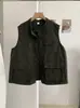 Chaleco KEKEZOON de trabajo, color liso, con bolsillo grande, lavado, cuello alto de otoño, corte holgado, chaleco sin mangas versátil 8845