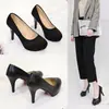 Sapatos de Salto Novo para Primavera e Outono de 2025 Sapatos Femininos Salto Agulha Bico Redondo Boca Rasa Preto Fosco Salto Alto Sapatos de Trabalho
