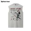 Camiseta sin mangas de dibujos animados con grafiti retro americano lavado al agua viejo de verano para hombre y mujer, sudadera holgada de moda para parejas, camiseta de lavadora