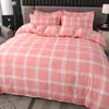 Juego de cuatro piezas de algodón cepillado engrosado para otoño e invierno, sábana bajera y funda de edredón de sarga engrosada de cachemira vegetal, juego de tres piezas para dormitorio de estudiante