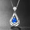 Colar Pingente Safira Natural Sintética Estilo Coreano Joia Fina Feminino Banhado a Ouro 18K Diamante Azul Pedra Colorida