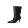 Botas de media pantorrilla para mujer hechas de piel de vaca de primera calidad, nuevo estilo de otoño, botas de tacón de aguja de punta fina de cuero genuino, botas de caña recta, botas de montar