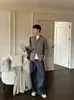 Cardigan de tricô estilo retrô americano preguiçoso de fábrica, gola alta de cavalheiro, cinza, casaco de suéter casual old money para casal