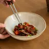 Estilo Japonés Estilo Retro Porcelana Porcelana Tazón Abierto Tazón Doméstico para Verduras Tazón Brillante para Fideos Tazón Salah Tazón para Sopa Vajilla Sencilla Tazón Grande