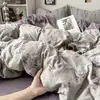 Juego de ropa de cama de cuatro piezas de gasa de doble capa para madre e hijo de grado A, con un patrón floral retro, que incluye una funda de edredón, una sábana bajera y un juego de sábanas de tres piezas para dormitorios