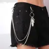 Corrente de Cintura Cruzada com Pingente de Pena Estilo Harajuku Ins Personalizado Disco de Rua Camada Dupla Versátil Mesma Corrente para Homens e Mulheres