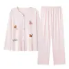 Novo conjunto de pijama de duas peças para outono, com mangas compridas e calças compridas, cardigã com decote V, conjunto de duas peças para casa feminina para transmissão ao vivo e comércio exterior