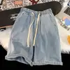 Shorts jeans de comércio exterior para homens e mulheres, estilo fino de verão, cintura elástica, tamanhos grandes, shorts casuais, calças retas soltas