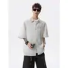 Camisa Retrô de Manga Curta Estilo Old Money para Homens, Jaqueta Camisa Texturizada Tendência de Verão, Top Colarinho para Casais High Street
