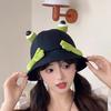 Lindo Sombrero de Pescador de Mano de Rana de Ojos Grandes para Mujer, Primavera y Verano Viaje Familiar Versátil Protección Solar Sombrero Dulce de Dibujos Animados Estilo Japonés