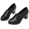 Zapatos de tacón grueso de cuero suave para mujer, estilo nuevo Primavera y Otoño 2026, suela suave, tacón medio-alto, punta redonda, boca profunda, para madres de mediana edad y mayores