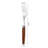 Conjunto de Faca, Garfo e Colher de Aço Inoxidável 304 para Cozinha Ocidental de Hotel, Faca e Garfo para Bife com Cabo de Madeira Sapele, Colher para Prato Principal, Garfo e Colher de Sobremesa
