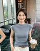 Ropa Especial Zhengqi/Camisa de Punto Rayada para Mujer, Manga Corta, Corte Ajustado, Cuello Redondo, Nuevo Top de Color Sólido para Verano para Viajar al Trabajo