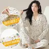 Pijama de Maternidade de Algodão Puro para Primavera e Outono, Manga Longa, para Amamentação, Todo em Algodão, Roupa Pós-Parto para Amamentar, Conjunto de Duas Peças para Casa