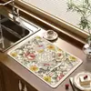 Alfombrilla Drenante Estilo Americano Floral para el Hogar de Tierra de Diatomeas, Antideslizante, Absorbente de Agua, Secado Rápido, Posavasos, Aislante Térmico, Salvamanteles Anti-quemaduras, Fácil de Cuidar