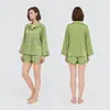 Conjunto de Pijama Feminino de Duas Peças para Comércio Exterior Outono Manga Longa Shorts Feminino Jacquard de Alta Qualidade Cruzada Conjunto Solto de Homewear para Senhoras