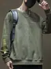 Sudadera de gamuza estilo americano para hombre, corte holgado, talla grande, para primavera y otoño, sin capucha, para hombres más corpulentos, con forro polar