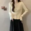 Cardigã de malha fino preto de manga longa para outono e inverno, jaqueta suéter externa curta de corte justo para mulheres baixinhas