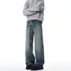 Pantalones Largos Versátiles de Corte Recto Ajustado Unisex Lktm para Hombre Lavado Americano Natural con Bigotes de Campana