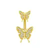 Nuevo Anillo de Ombligo Mariposa Pequeña con Goteo de Aceite Corazón de Chica Mariposa Diamante Acero Inoxidable Joyería de Piercing Clavo de Ombligo