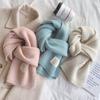 Grande etiqueta cor sólida cachecol de malha feminino outono e inverno estilo coreano juventude lã lã quente pescoço klein cachecol azul
