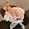 Bufanda triangular de encaje estilo francés para niña, bufanda de seda con ambiente floral, pañuelo para la cabeza con flores avanzadas, estilo pastoral beige, cinta con marea