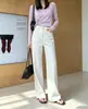 Pantalones Rectos de Mezclilla Color Claro Zedaijiai con Crema de Avena Versión 2Elásticos en cuatro direcciones, adelgazantes, pantalones largos elegantes