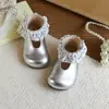 Zapatos de Cuero para Niñas 2026 Primavera Zapatos Mary Jane de Princesa Francesa para Bebés con Velcro Suela Suave Planos
