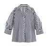 Atacado Fabricante de Roupas Femininas Transfronteiriço 2026 Aliexpress Venda Quente Moda Camisa Listrada de Linho com Manga Bufante