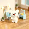 Miniatura Adorno de Barbería Tony Bear, Escena de Tienda de Peluquería de Cachorros de Dibujos Animados de Resina, Decoración de Escritorio DIY