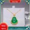 Atacado de calcedônia de gelo alto 925 banhado a prata incrustado diamante completo Buda suéter corrente pingente verde ágata colar Maitreya