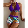 2025 Nuevo Traje de Baño Europeo y Americano Transfronterizo de Amazon Comercio Exterior Halter Estampado Dividido Traje de Baño Bikini de Cintura Alta Floral