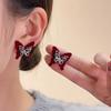 Pendientes de Terciopelo Borgoña con Imitación de Perla Rosa Estilo Retro de Hong Kong para Otoño e Invierno, Pendientes Elegantes y de Alta Gama, Nuevo Estilo 2023