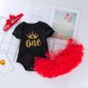 Roupas de verão infantis novas transfronteiriças roupas para o Dia das Mães roupas de princesa estilo letra impressa ha roupas conjunto de saia tutu vermelha
