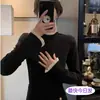 Camiseta interior de manga larga con cuello semi-alto y ribete de encaje de forro polar para mujer otoño e invierno