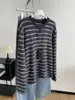 Camiseta a rayas de manga larga para mujer, estilo perezoso, tacto de felpa grueso y cálido, otoño invierno, suave, pegajosa, holgada, corte ajustado, top de capa base