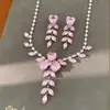 Brincos de coração cravejados de zircônia com franja de espiga de trigo, corrente para clavícula, conjunto de joias de luxo leve de nicho, requintado e elegante