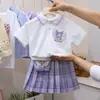 Conjunto de Dos Piezas de Moda Chic Estilo Academia para Niñas de Primaria y Secundaria, Nueva Llegada de Verano, Dulce Lindo Conjunto de Falda Plisada