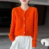 Nuevo Cárdigan de Punto de Lana Pura con Cuello Redondo de Manga Larga para Mujer Color Sólido Trenzado Holgado Versátil Suéter de Lana Otoño/Invierno 2026