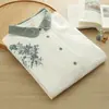 Top Azul y Blanco con Bordado de Dibujos Animados Frescos Estilo Japonés para Mujer, Cárdigan de Gasa de Doble Capa Holgado Camisa de Manga Corta Venta al por Mayor