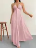 Vestido de Verano Nuevo Estilo Europeo y Americano de Color Sólido Sin Tirantes Sexy Espalda Descubierta Halter con Lazo para Vacaciones en la Playa