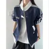Chaqueta retro americana de bloques de color para hombre, casual de primavera y otoño, ajuste holgado, talla grande, sudadera deportiva a rayas moderna