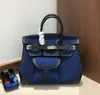 Bolso Platino Diseño Nicho Alta Moda Lona con Bolso de Mano de Piel de Vaca Swift 25cm Bolso de Hombro Cruzado