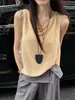 Top de tirantes para mujer, chaleco fino de verano, cuello de pico corto, estilo de alta gama 'old money', tejido de punto de lino y seda helada