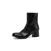 Botines cortos para mujer hechos de piel de plena flor, estilo ajustado, nueva colección de otoño, piel genuina, punta redonda, acabado pulido, tacón medio a grueso, cremallera lateral, botines cortos de piel genuina