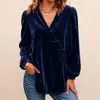 Camisa casual de moda de manga larga de terciopelo con cuello en V para mujer, desarrollo propio de Anno 2026, estación independiente de Amazon para ropa europea y americana
