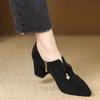Moda Outono 2026 Versátil Novo Retro Estiloso Salto Alto Bico Fino Laço Boca Profunda Salto Bloco Sapatos de Salto Único para Mulheres