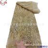 Vestido de renda de malha com bordado de miçangas em toda a largura, com lantejoulas bordadas em padrão floral, renda de malha tingida, tecido de renda para casamento com cauda