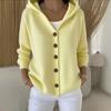 Exportación Transfronteriza Estilo Europeo y Americano Otoño e Invierno Nuevo Cárdigan de Punto con Capucha Suéter de Moda Casual de Color Sólido Chaqueta para Mujer